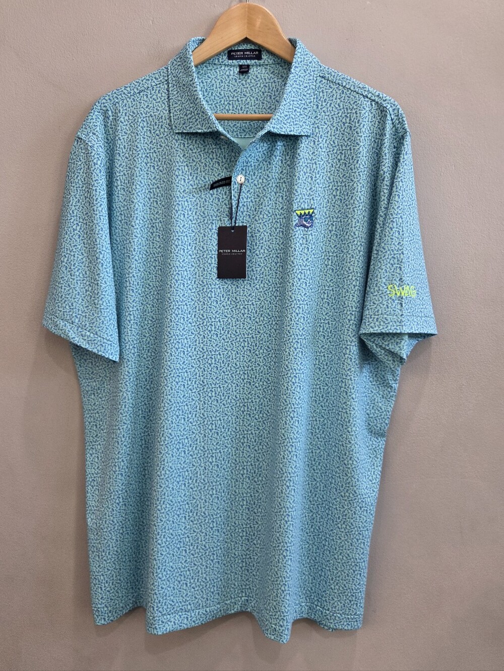 Peter Millar Swag Golf King Checkmate Polo Shirt Blue Chess Print Men's XXL